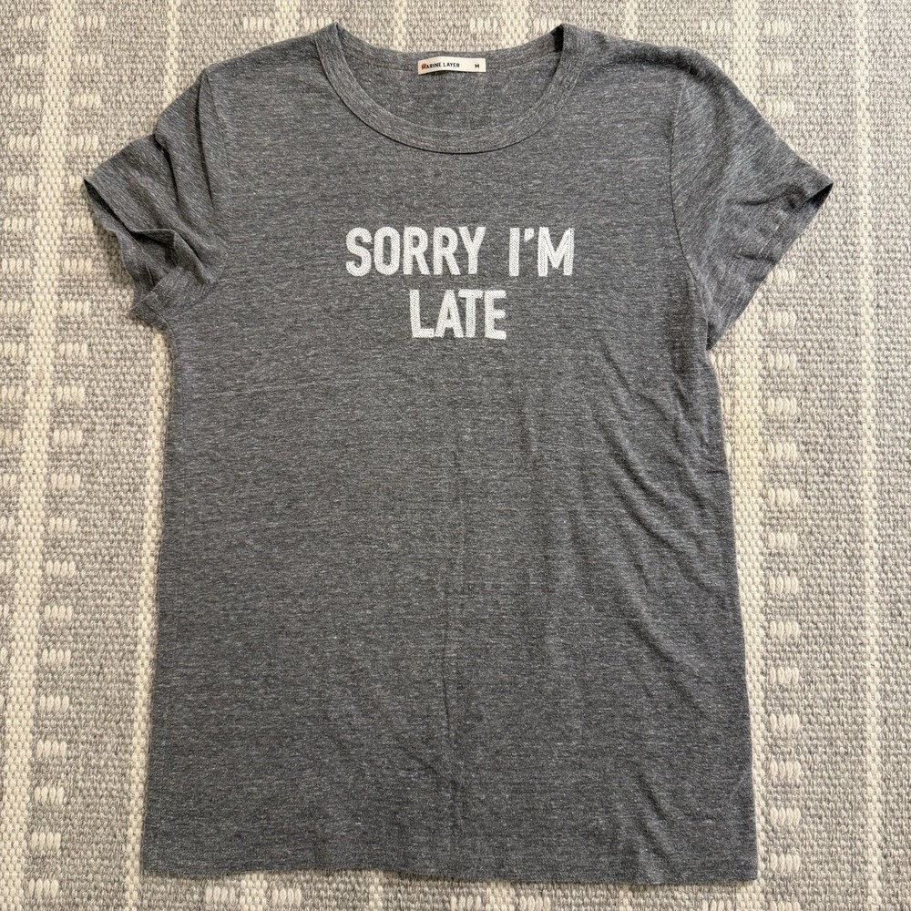 Marine Layer Sorry I'm Late T-Shirt Soft Slub Knit Casual Heathered Gray Women M
